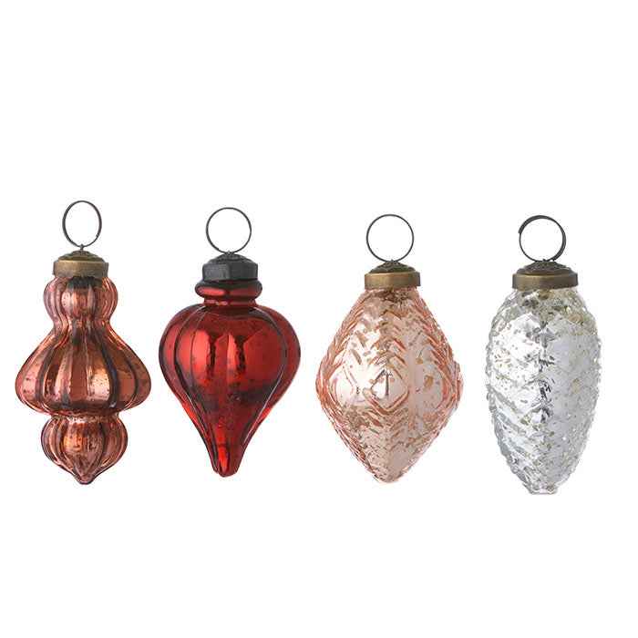 Gala Glass Ornaments, Carmine Collection (7–8cm, Set of 4)