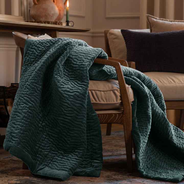 Haze Velvet Quilted Throw – Ocean