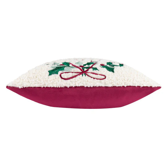 Holly Wreath Embroidered Cushion - WowCornwall