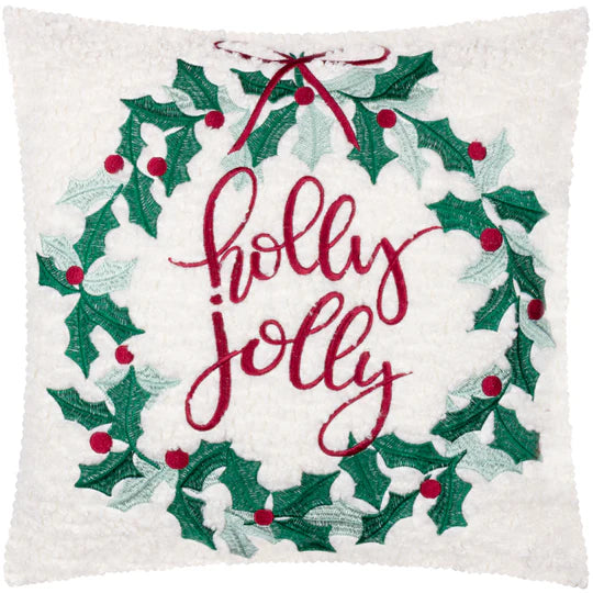 Holly Wreath Embroidered Cushion - WowCornwall
