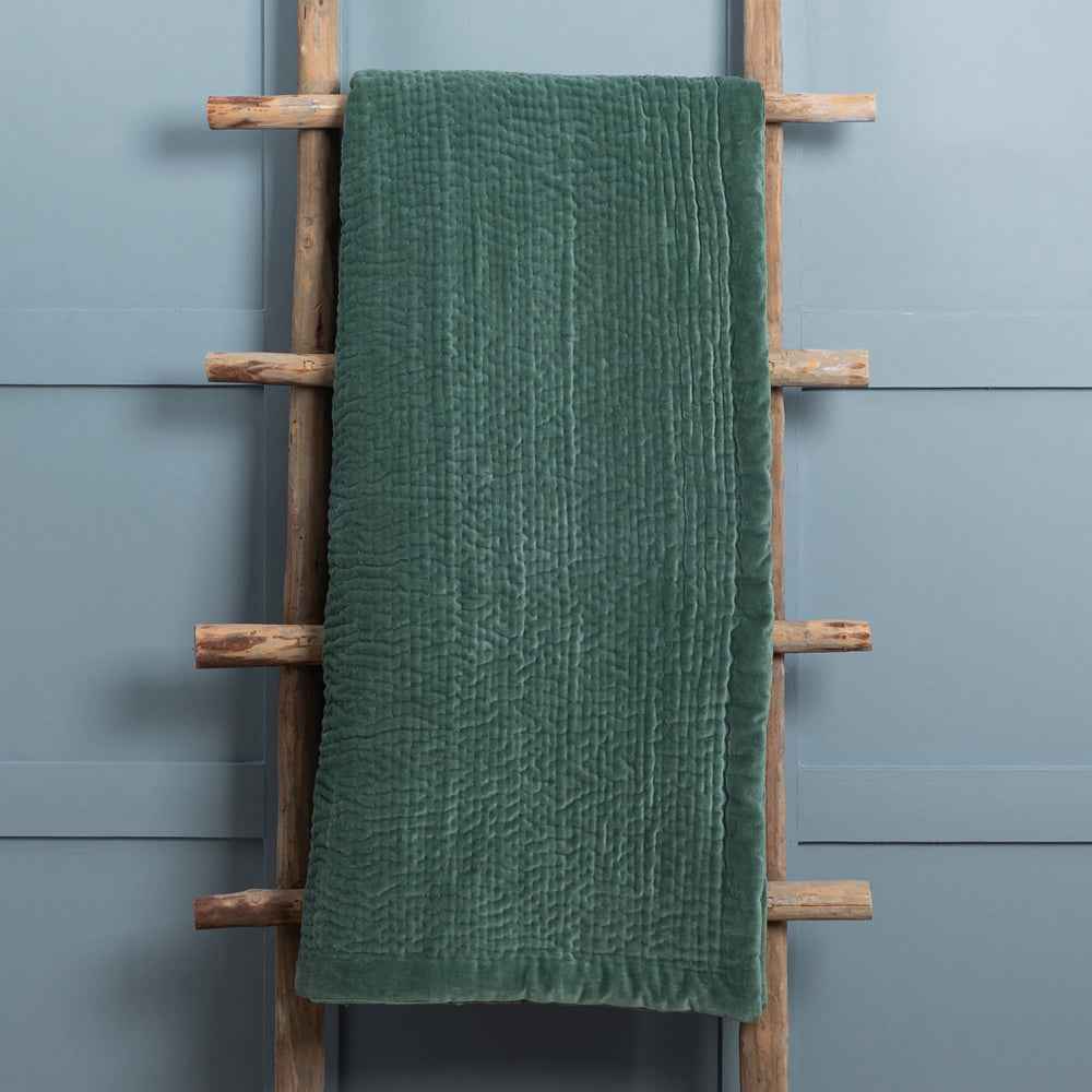 Haze Velvet Quilted Throw – Seafoam