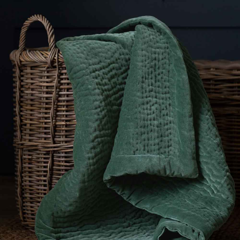 Haze Velvet Quilted Throw – Seafoam