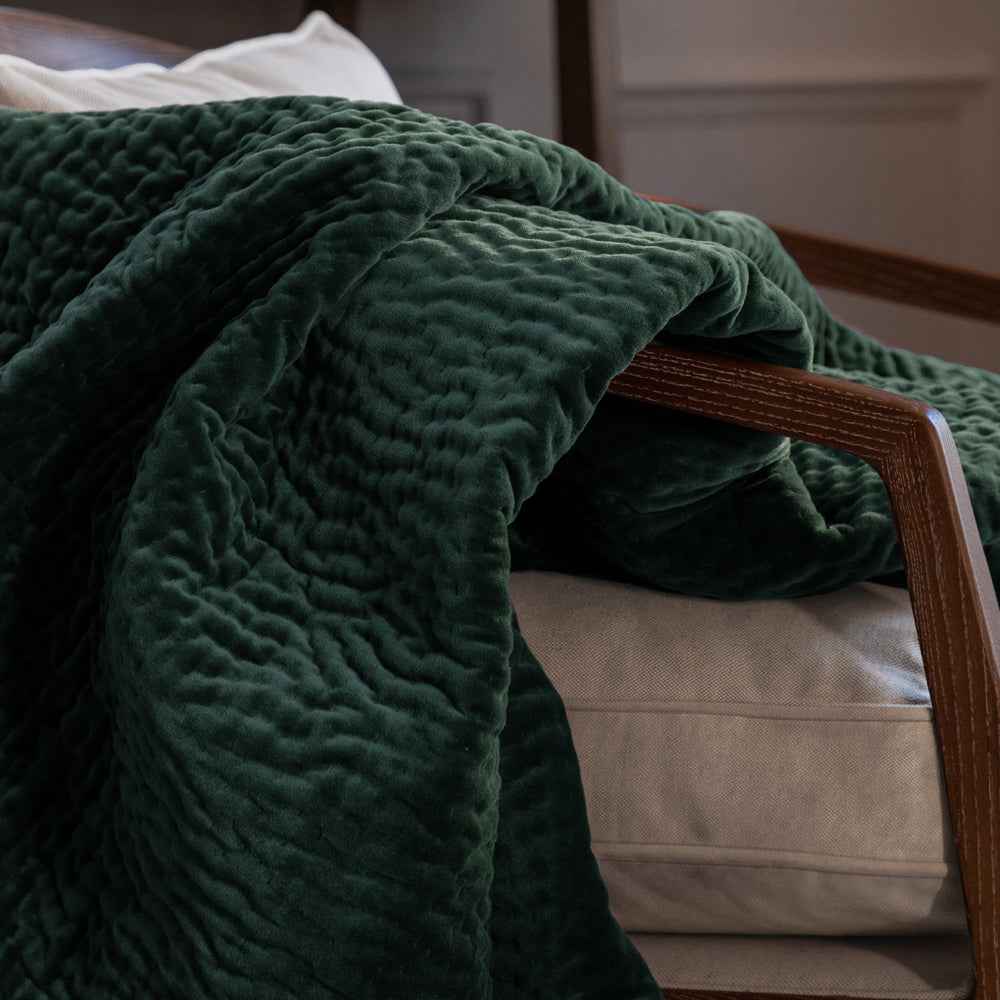 Haze Velvet Quilted Throw – Seafoam