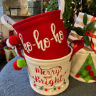 Merry and Bright embroidered fabric christmas basket with pom poms - WowCornwall