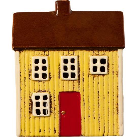 Ceramic House Tealight Visby - yellow with red door - WowCornwall