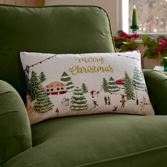 Joy To All Embroidered Velvet Cushion - WowCornwall