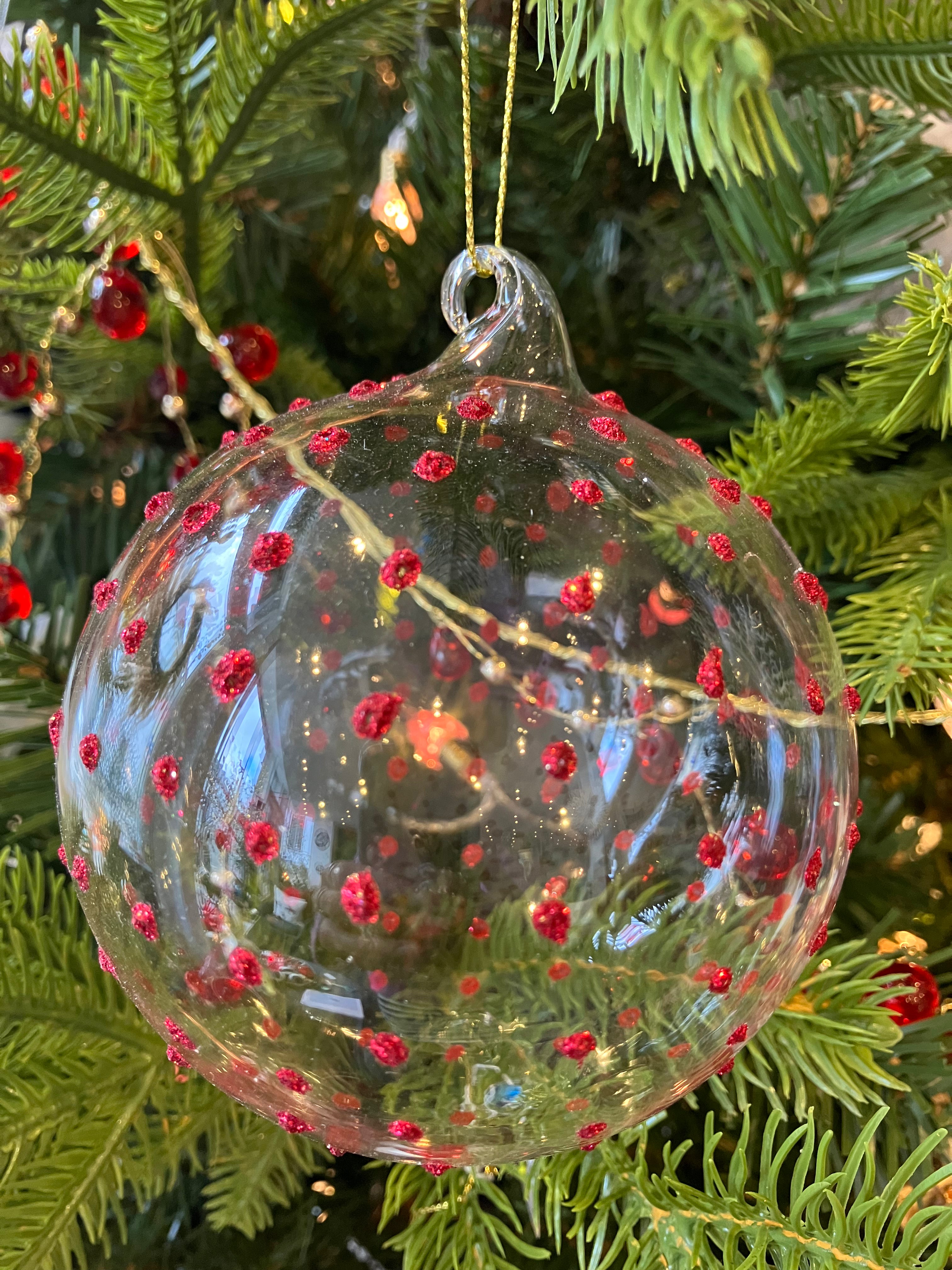 Clear/Red Glass Spot Bauble Decoration - WowCornwall