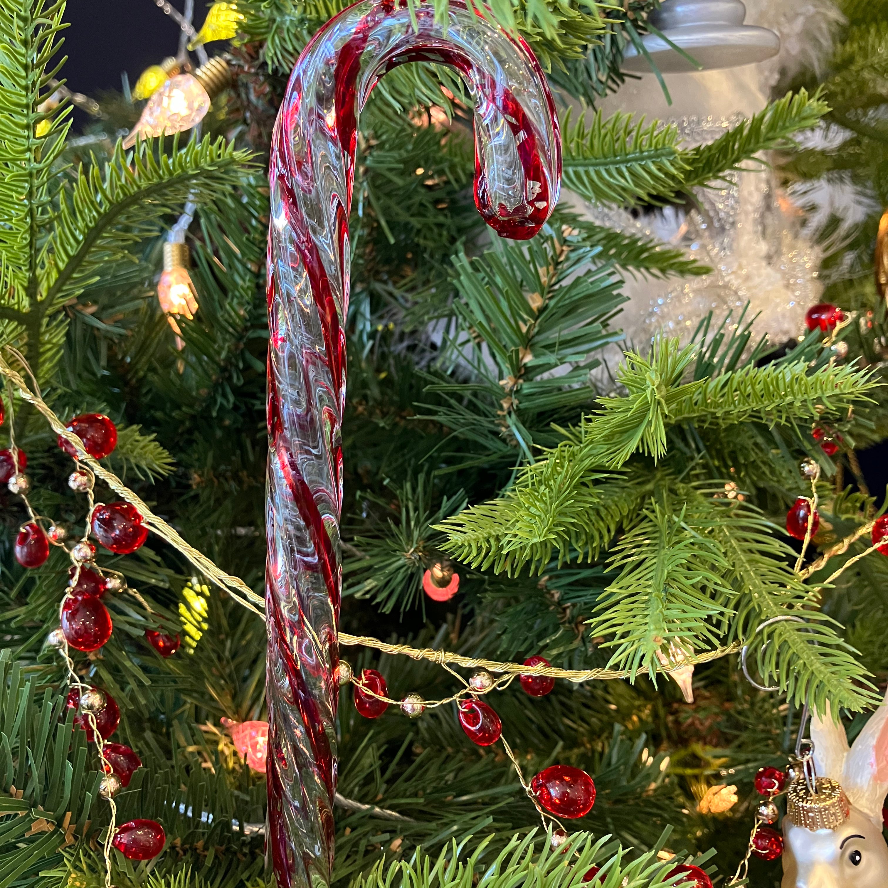 Red/Clear Glass Candy Cane Decoration - WowCornwall