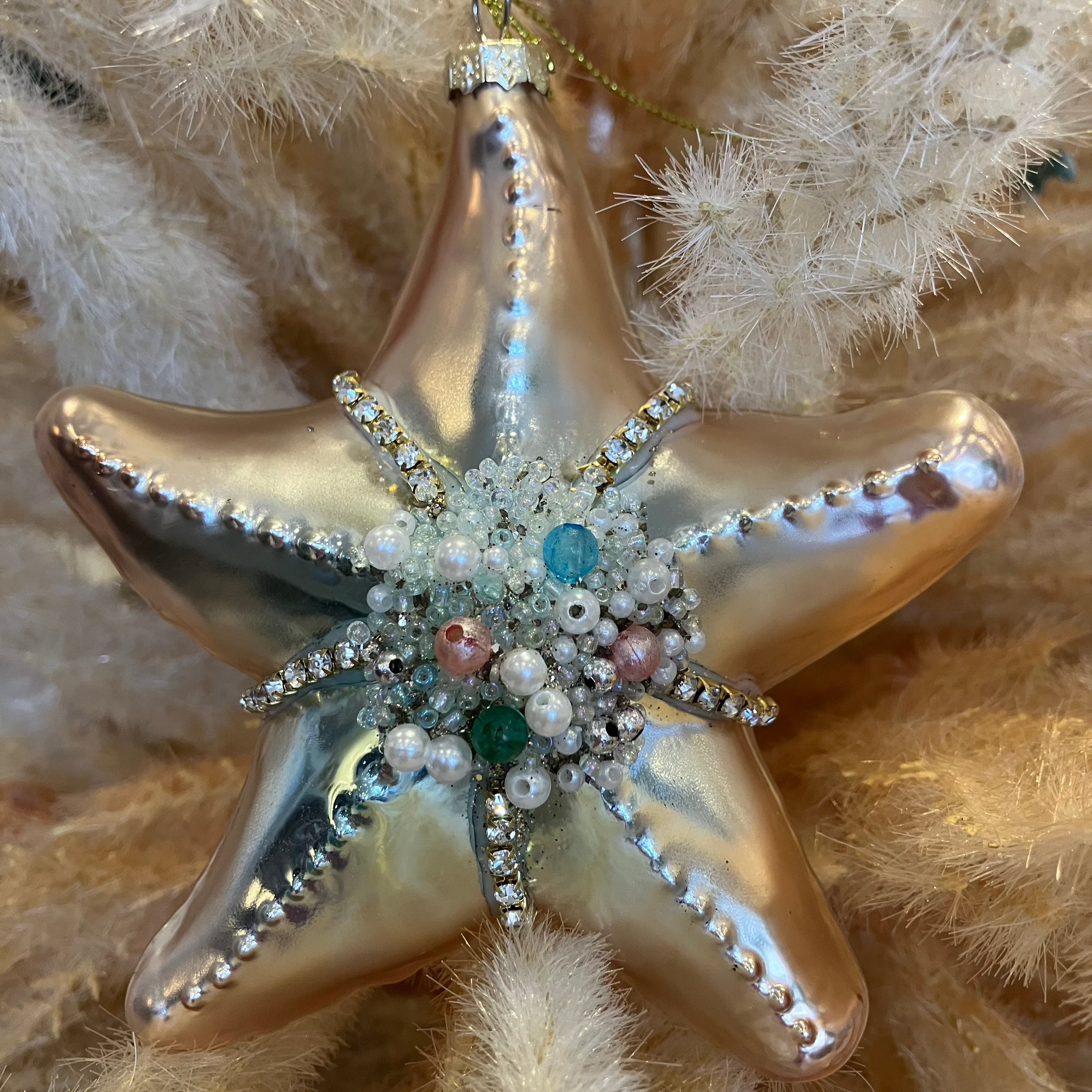 Blue/Gold Starfish Bauble Decoration