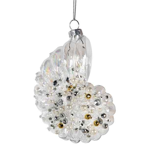 White and Gold Ammonite Bauble Decoration