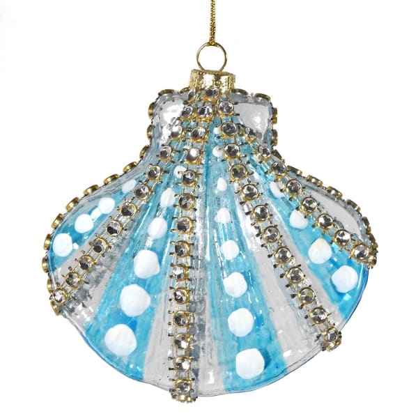 Blue/White Glass Scallop Bauble Decoration