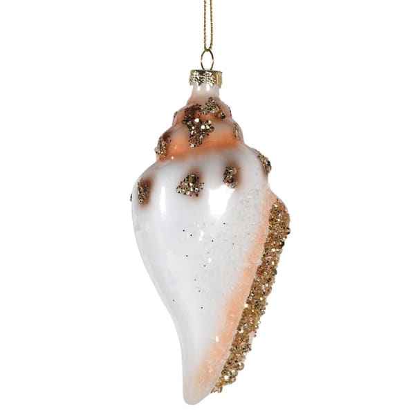 Natural and Gold Glitter Spiral Shell Bauble Decoration