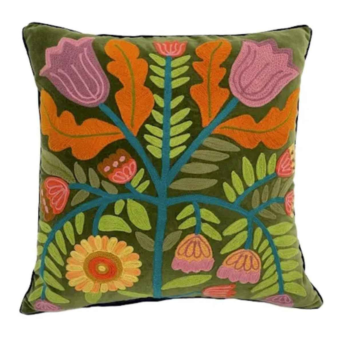 Bloomsbury Embroidered Cushion - Moss
