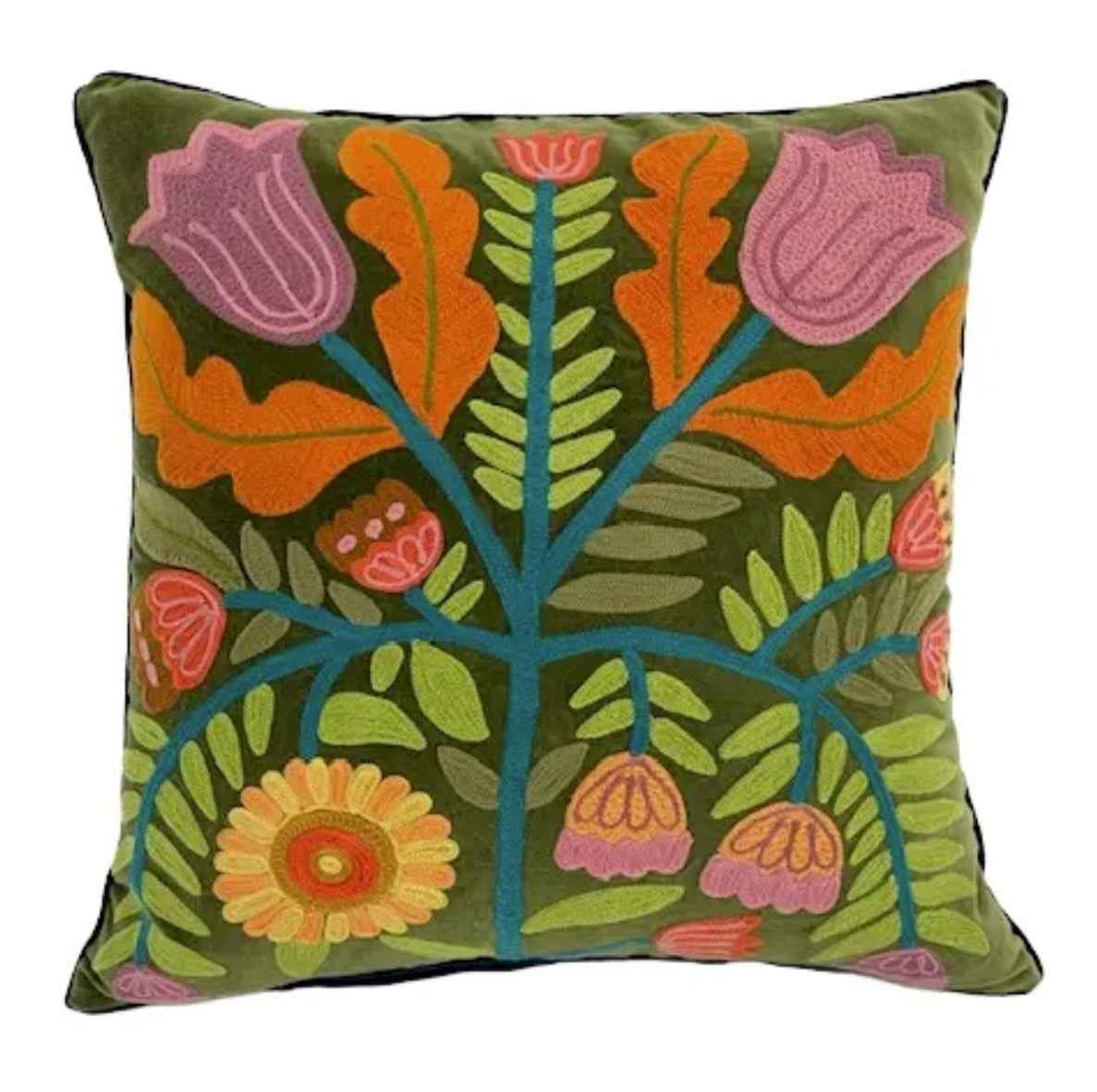 Bloomsbury Embroidered Cushion - Moss