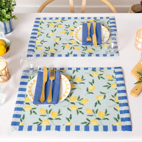 Lemons Set Of 4 Indoor/Outdoor Placemats Blue - WowCornwall