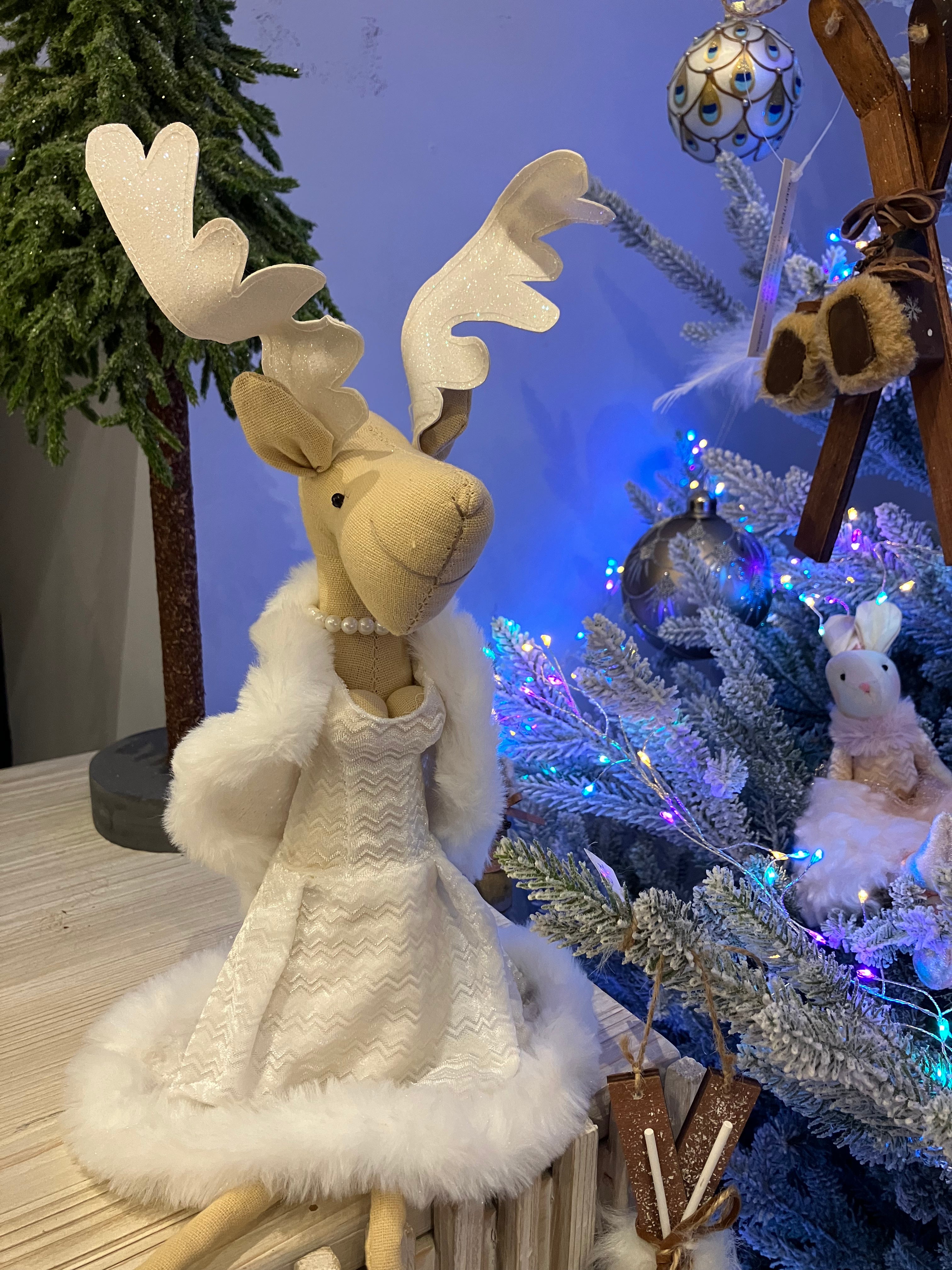 Natural/White Lady Deer in White Dress Decoration - WowCornwall