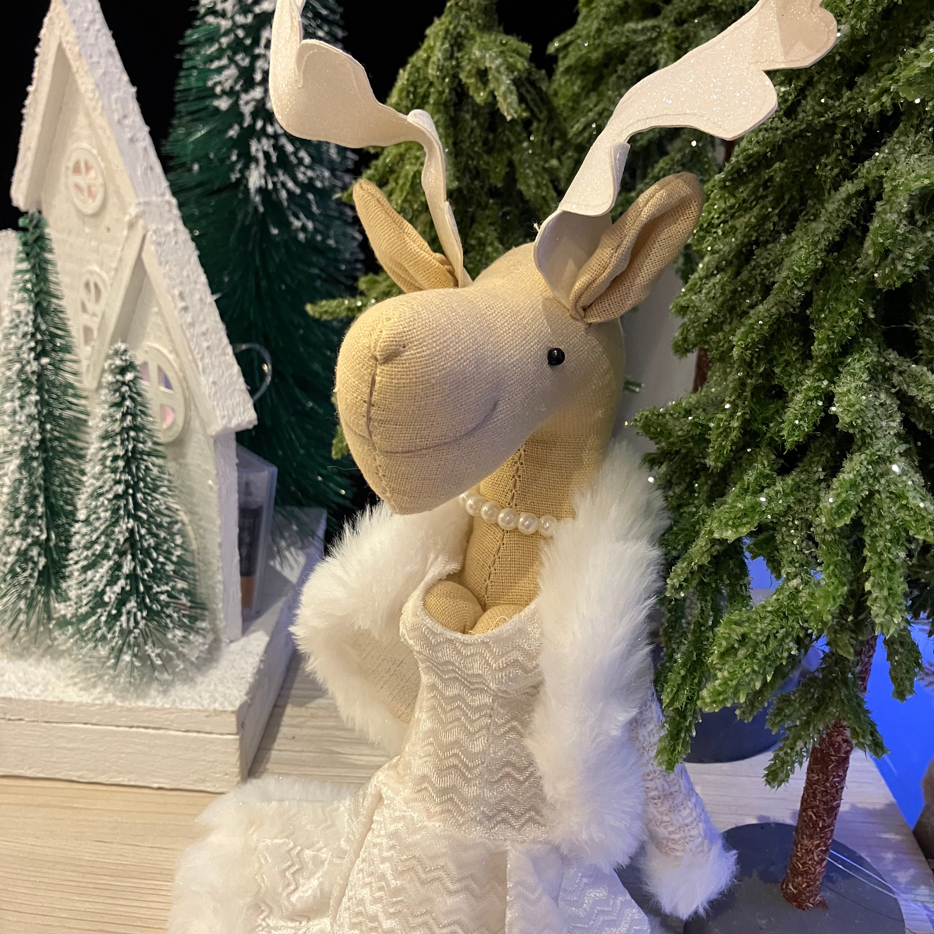 Natural/White Lady Deer in White Dress Decoration - WowCornwall
