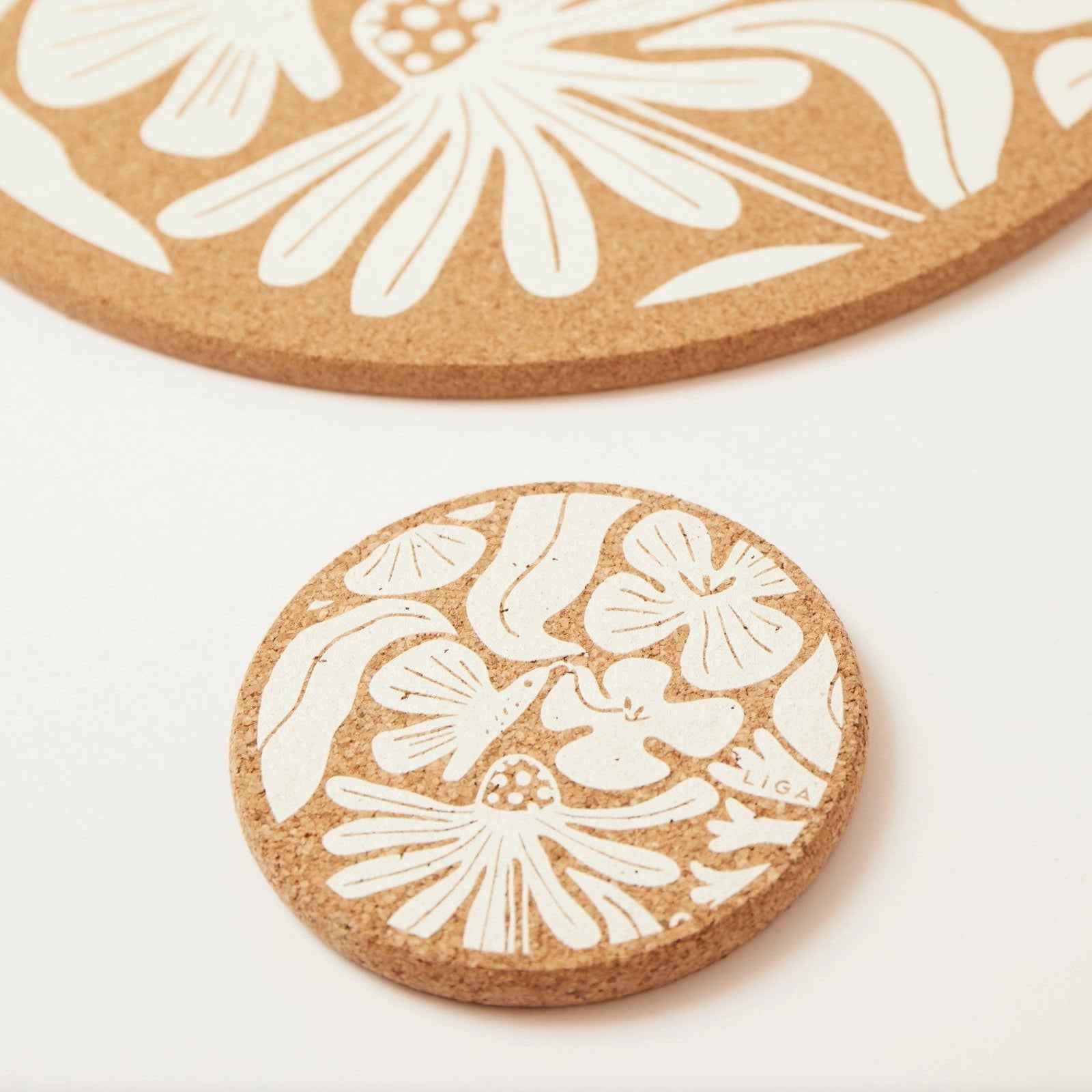 Flora Organic Cork Coasters - Set of 4