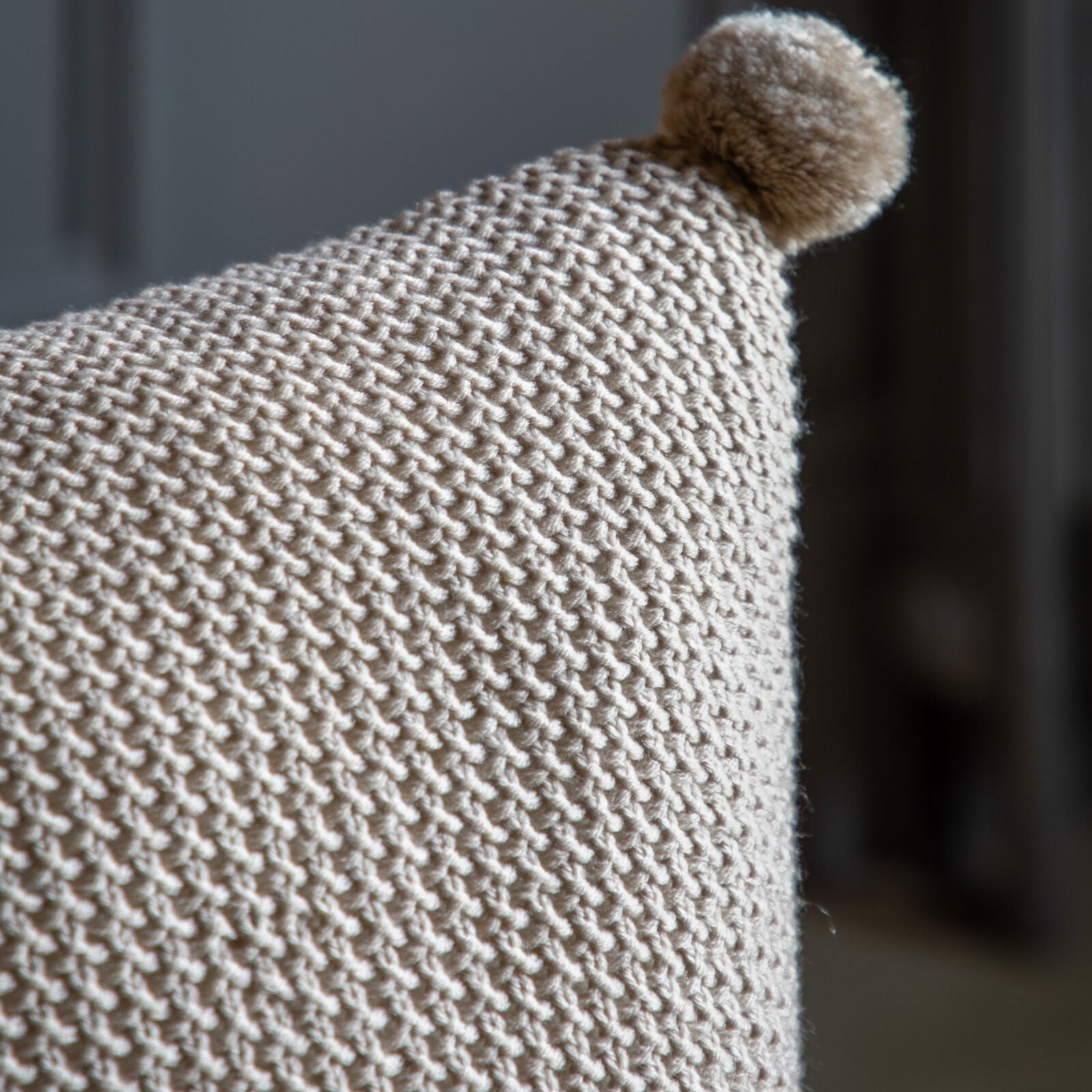 Moss Stitch PomPom Cushion Cover Natural