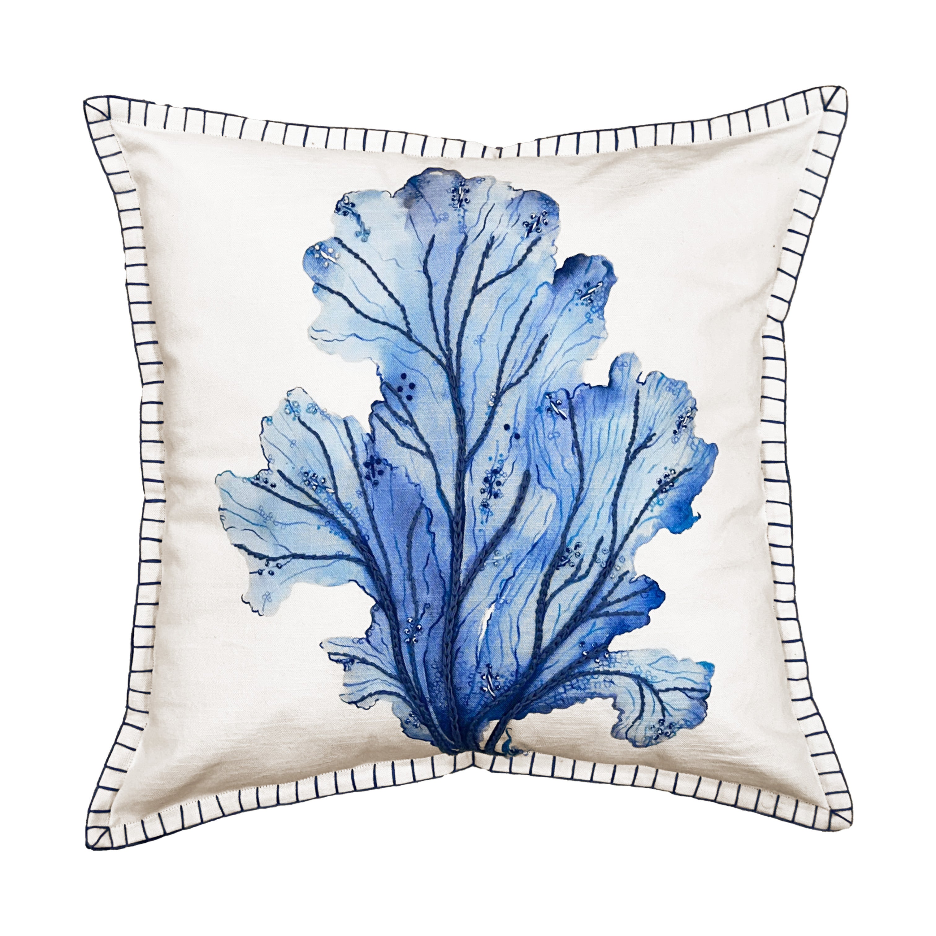 Neptune Coral Cushion - Indigo - WowCornwall