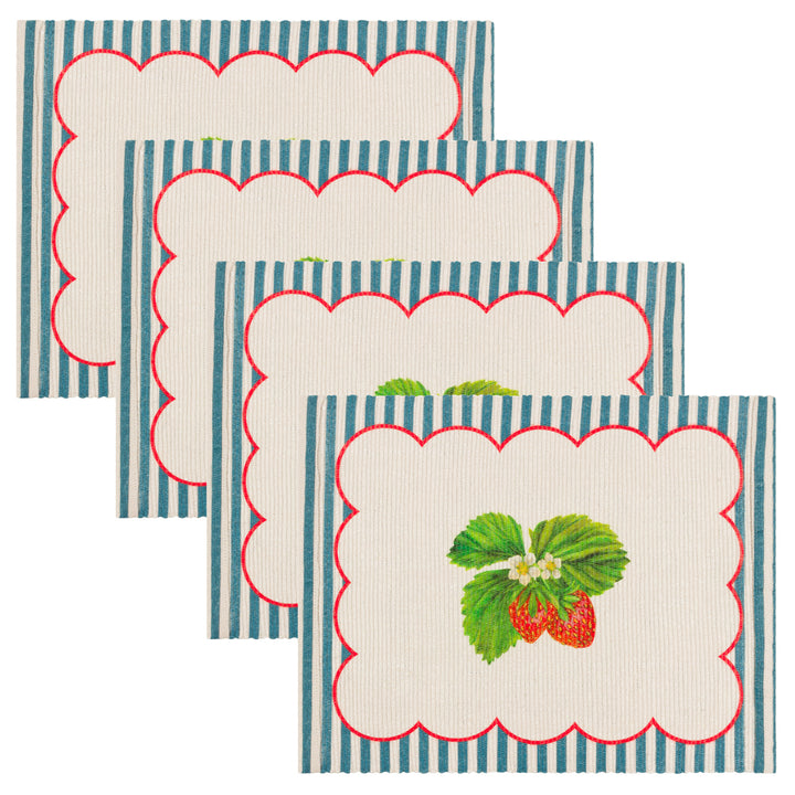 Strawberry Stripes Set of 4 Indoor / Outdoor Placemats Candy Cane - WowCornwall