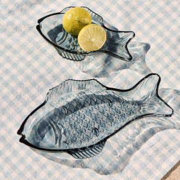 Platter fish-shaped dark blue glass, two sizes - WowCornwall