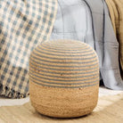 Pouf jute with blue stripes in cotton - WowCornwall