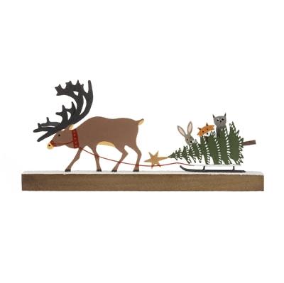 Reindeer Pulling Tree Block Decoration by Shoeless Joe - WowCornwall