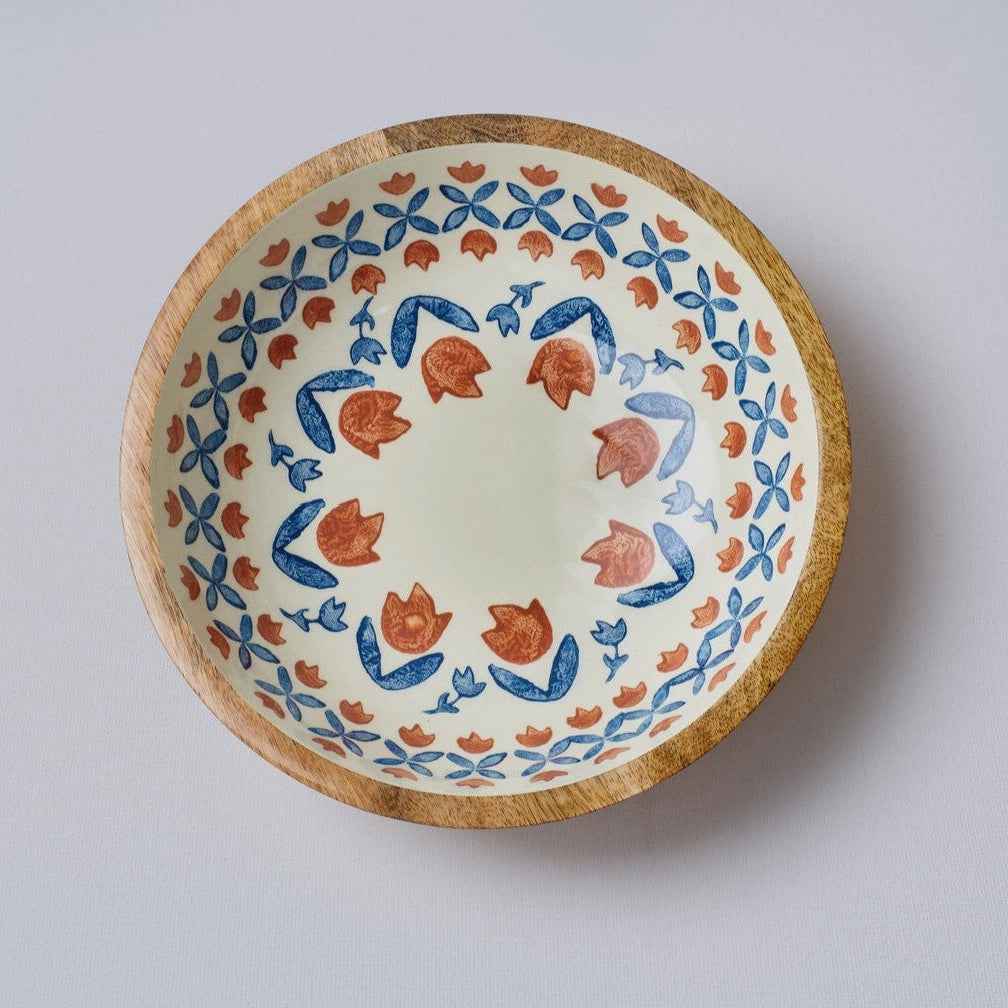 Retro Floral Wooden Bowl