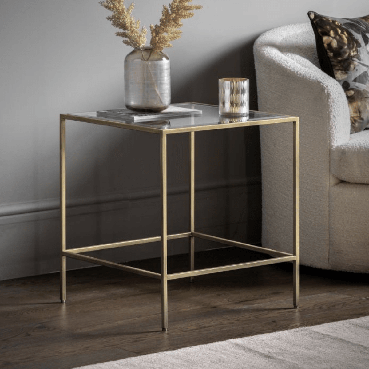 Rothbury Side Table Champagne 500x500x550mm - WowCornwall