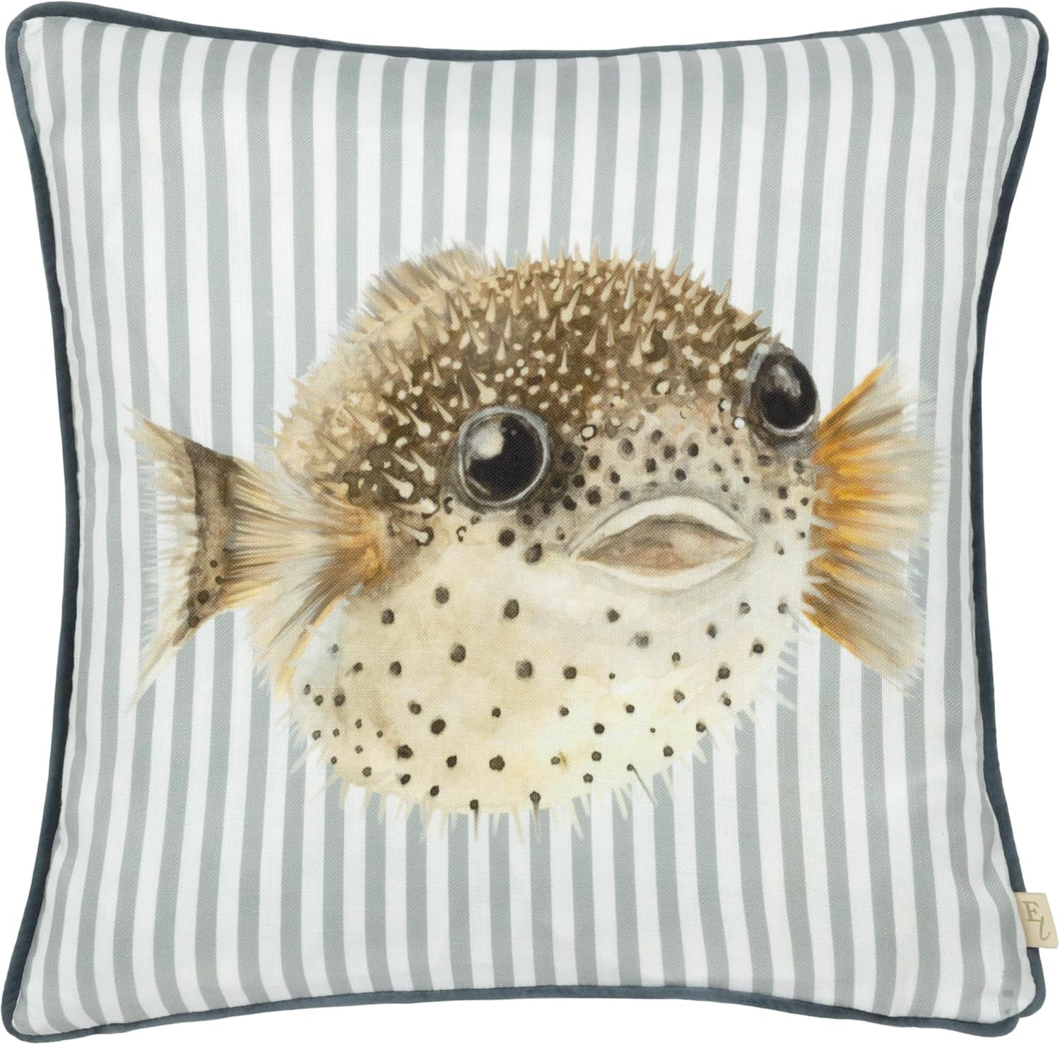 Salcombe Pufferfish Piped Cushion - WowCornwall