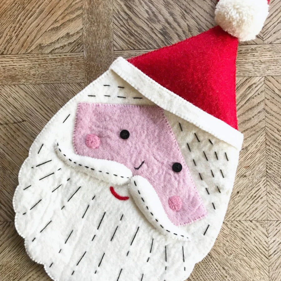Santa Stocking, made by hand using organic felt, with hanging loop - WowCornwall
