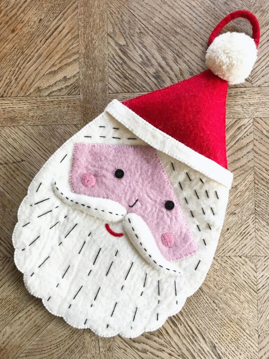 Santa Stocking, made by hand using organic felt, with hanging loop - WowCornwall