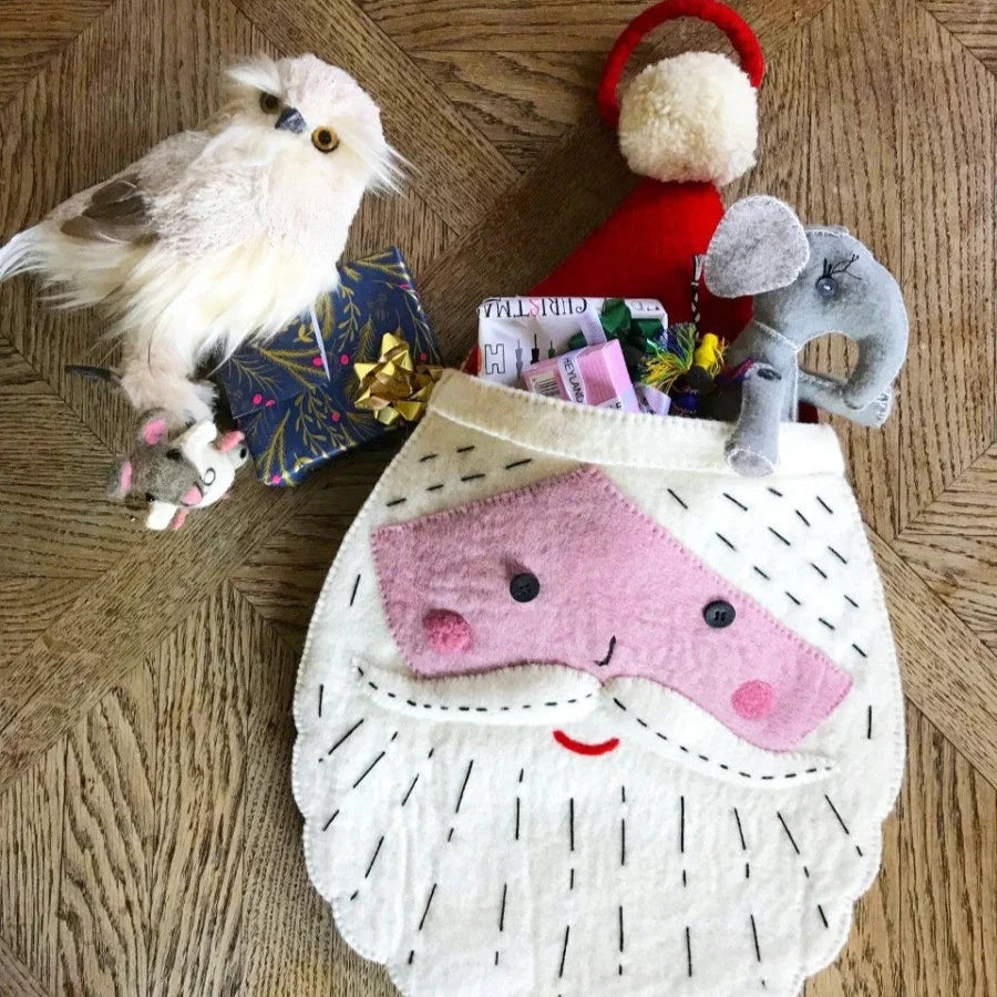 Santa Stocking, made by hand using organic felt, with hanging loop - WowCornwall