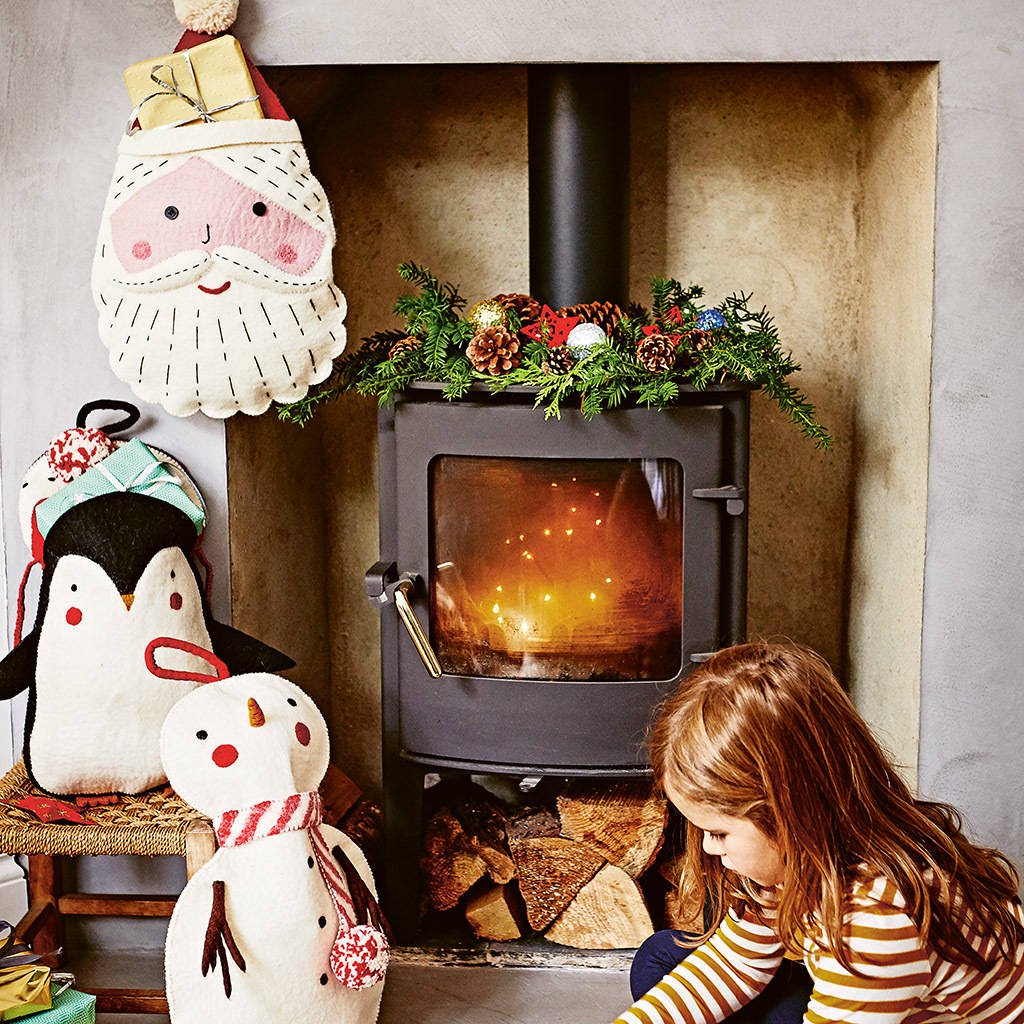 Snowman Stocking, made by hand using organic felt, with hanging loop - WowCornwall