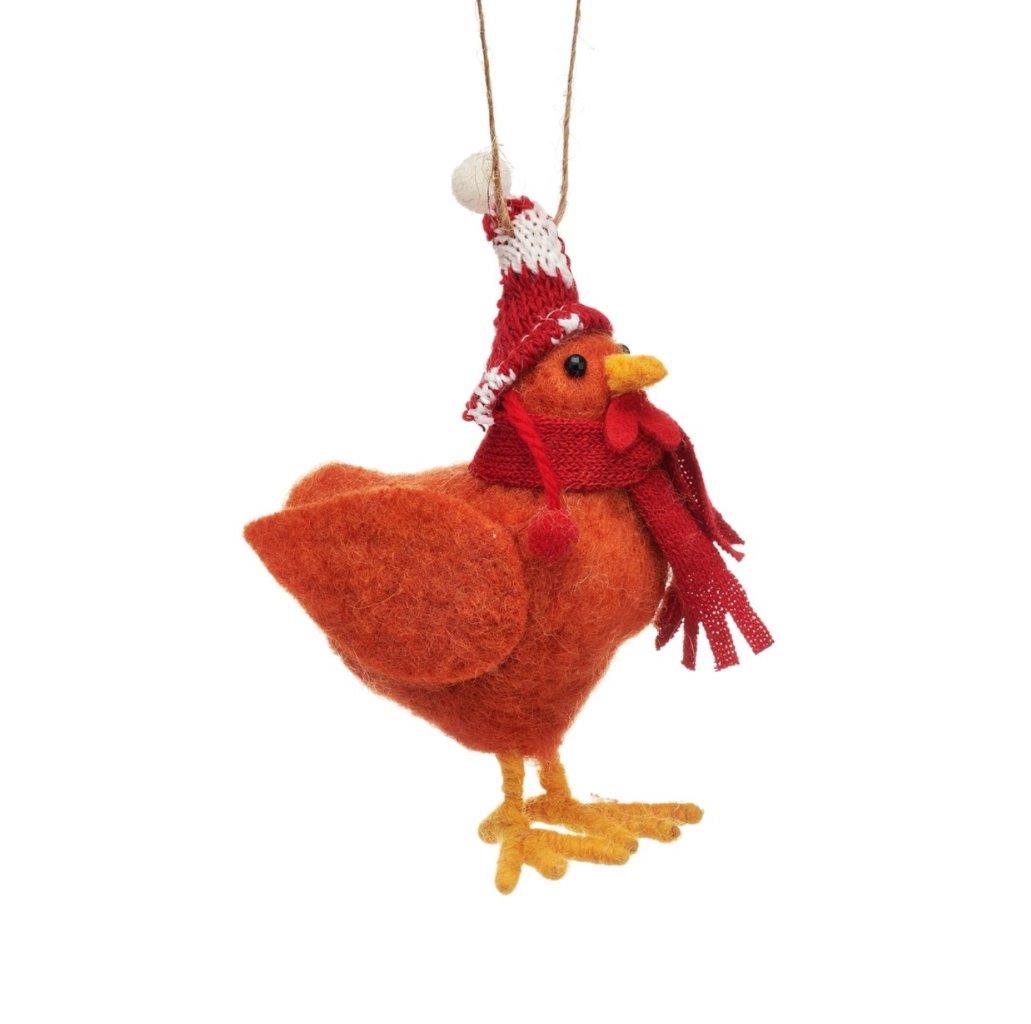 Felt Chicken in Wooly Hat Christmas Tree Decoration - WowCornwall