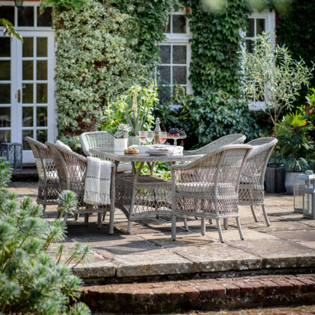 Menton 6 Seater Oval Dining Set Stone