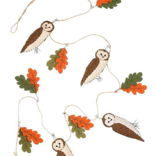 Felt Brown Owl Garland Christmas Decoration by Shoeless Joe