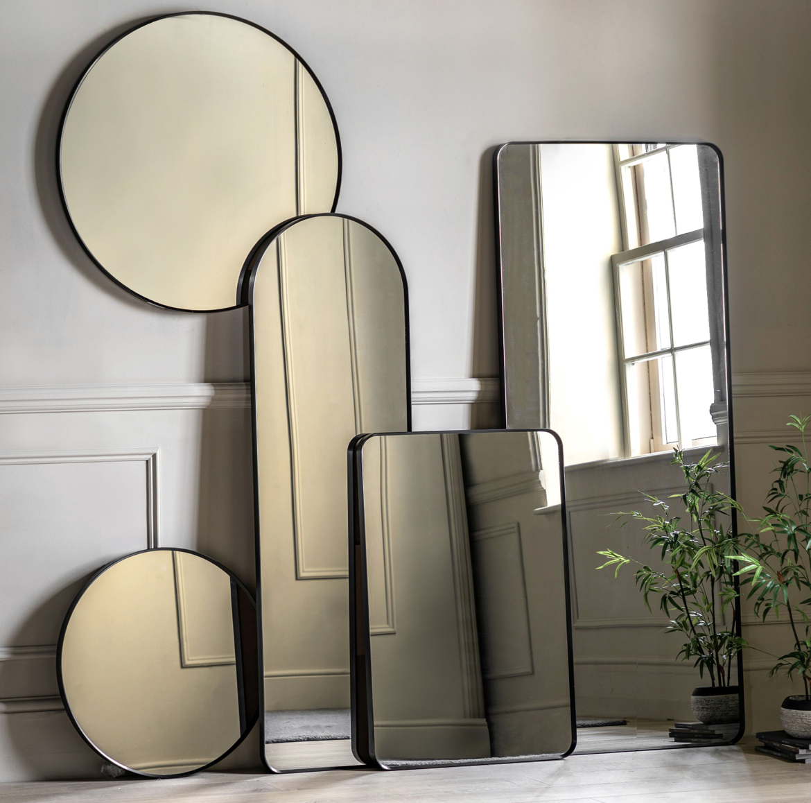 Holworth Arch Mirror in black or gold (w)450mm x (d)35mm x (h)1500mm - WowCornwall