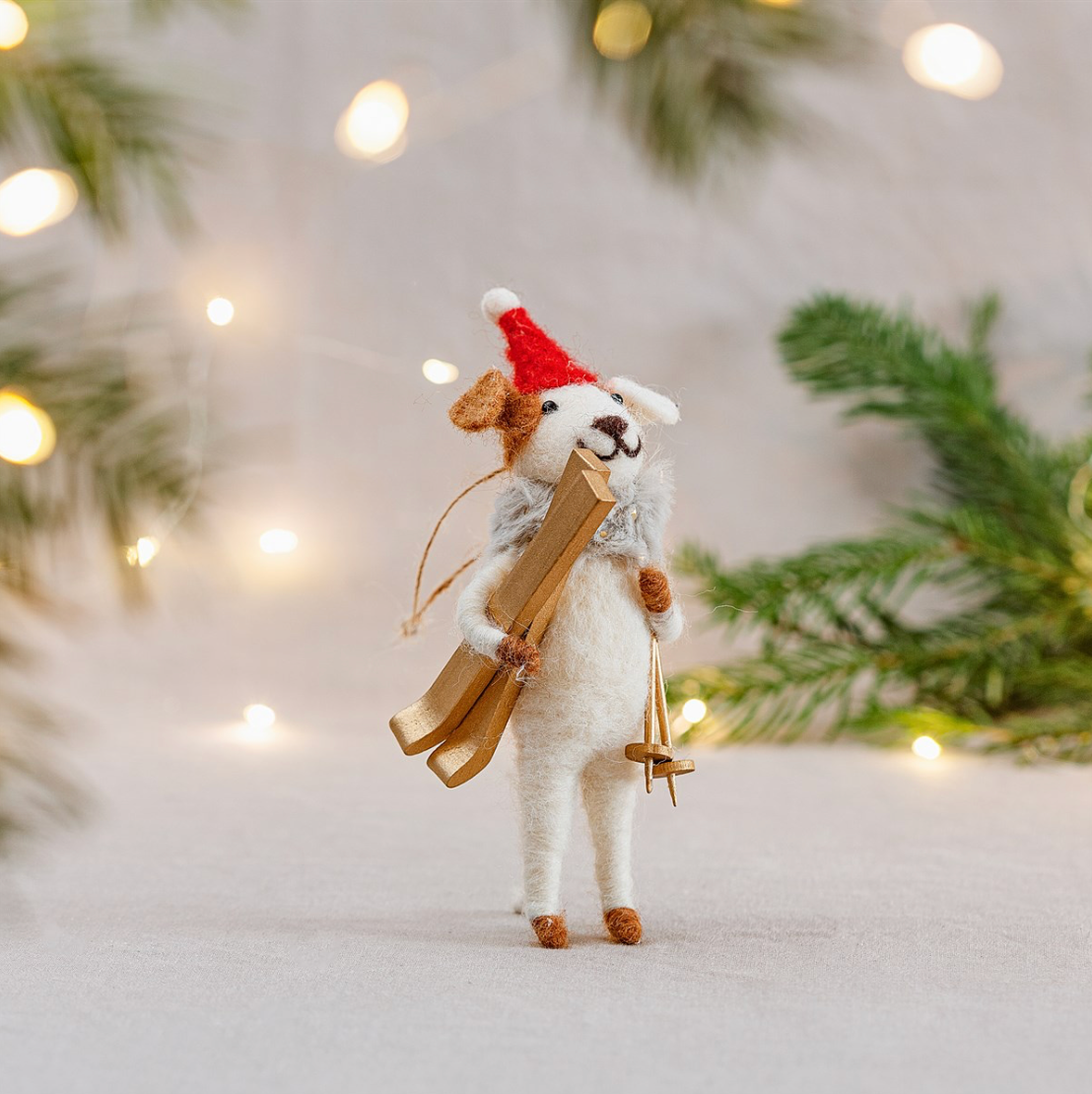 Dog With Skis Hanging Decoration - WowCornwall