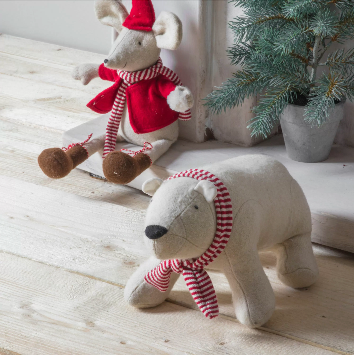 Peter Polar Bear Doorstop Cream/Red - WowCornwall