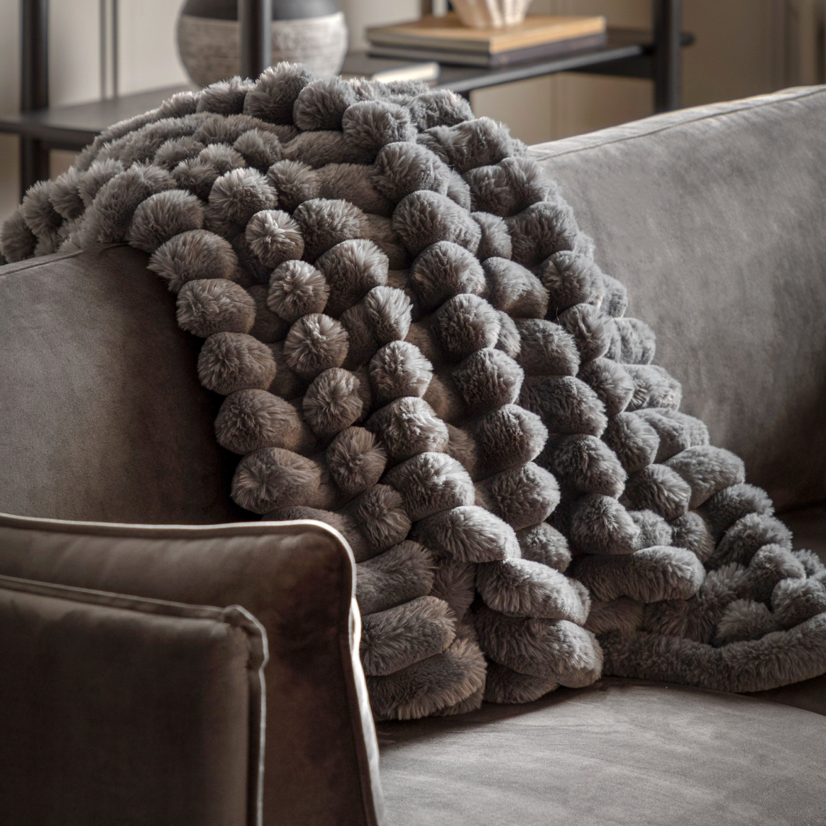 Ribbed Faux Fur Throw - Grey - WowCornwall