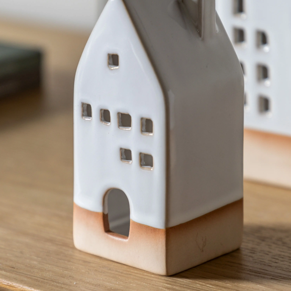 Pearly White Ceramic Tealight Houses 3pk - WowCornwall