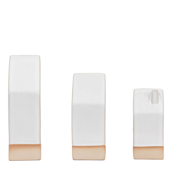Pearly White Ceramic Tealight Houses 3pk - WowCornwall
