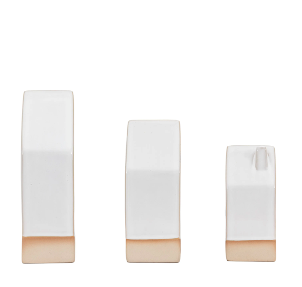 Pearly White Ceramic Tealight Houses 3pk - WowCornwall
