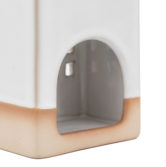 Pearly White Ceramic Tealight Houses 3pk - WowCornwall