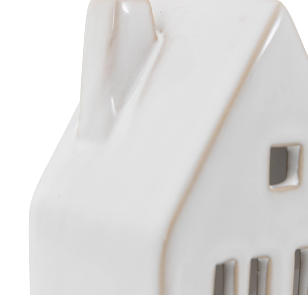 Pearly White Ceramic Tealight Houses 3pk - WowCornwall