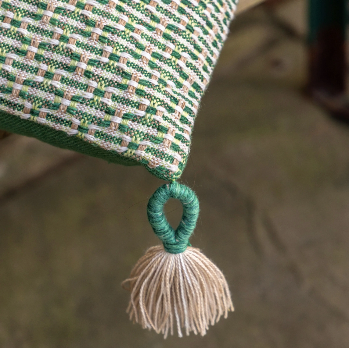 Isla Woven Cushion Showerproof - Green - WowCornwall