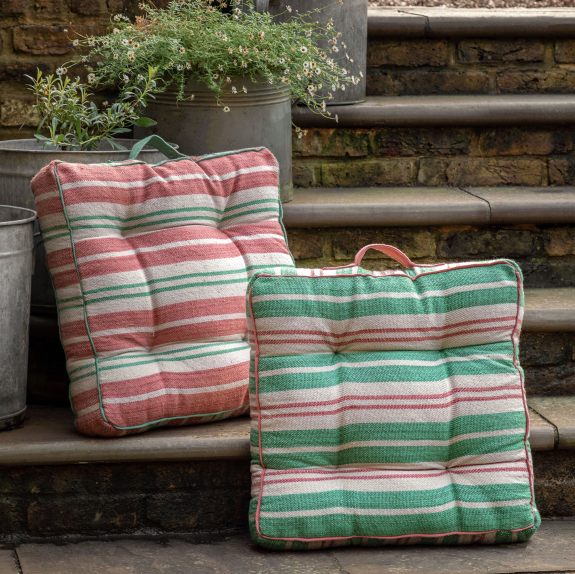 Sina Stripe Woven Floor Cushion - Apricot or Green - WowCornwall