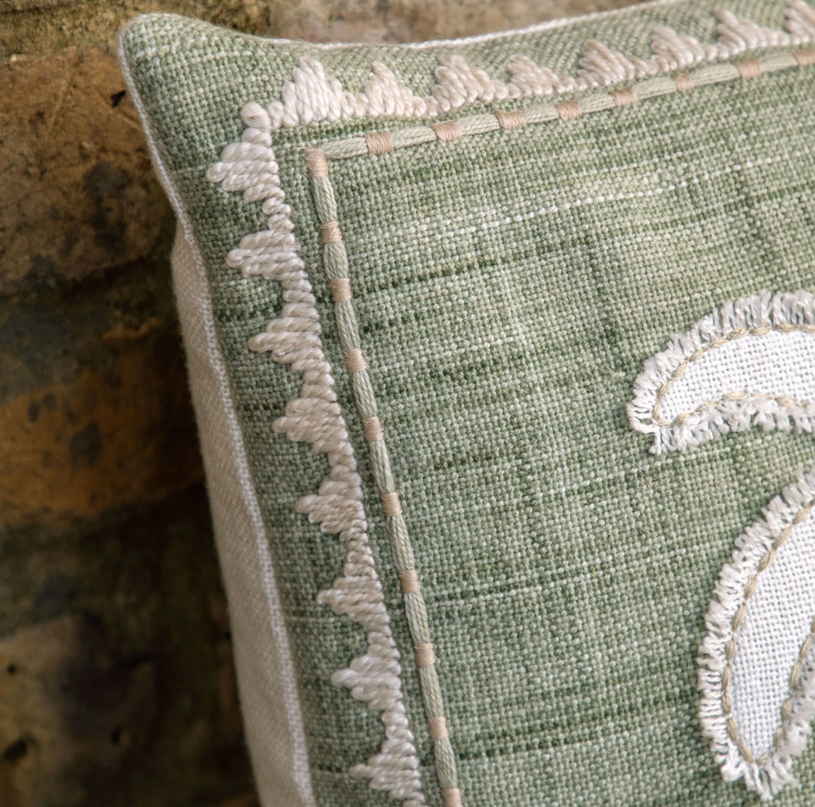 Nohea Embroidered Showerproof Cushion - Sage - WowCornwall